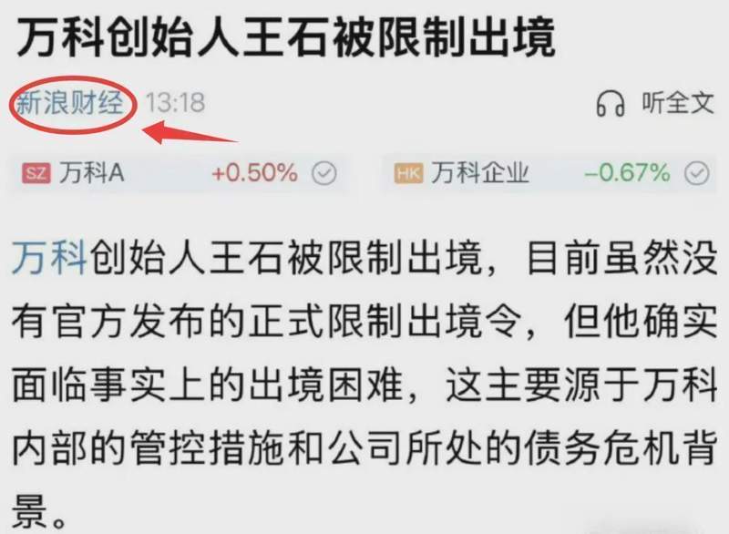  王石“出境受限”传闻背后的深层逻辑：房地产风险出清的标志性信号 股票财经